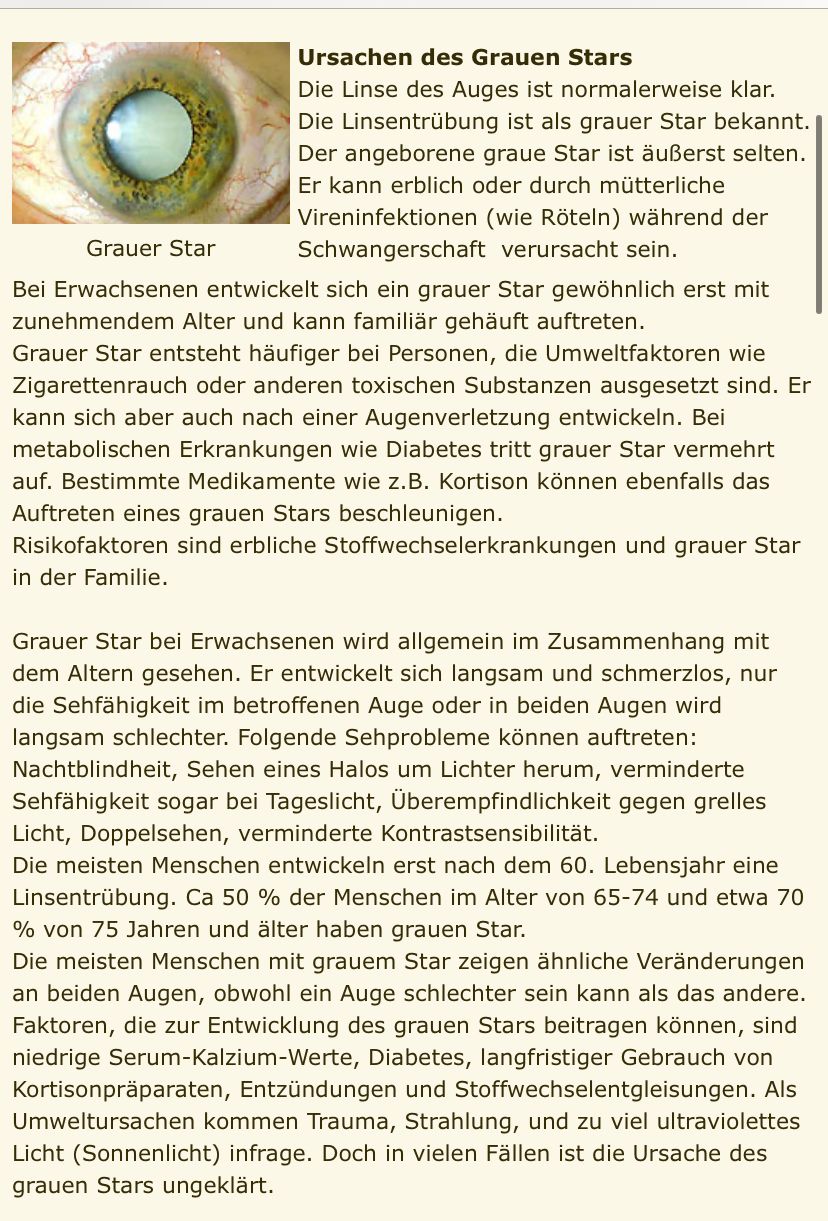 Wie kommt es zur Trübung der Augenlinse beim Grauen Star ? Ist eine