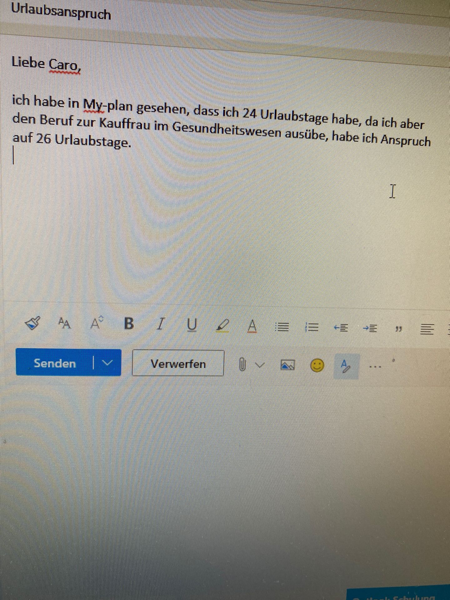 Wie schreibe ich eine email dass ich Anspruch auf 26 ...
