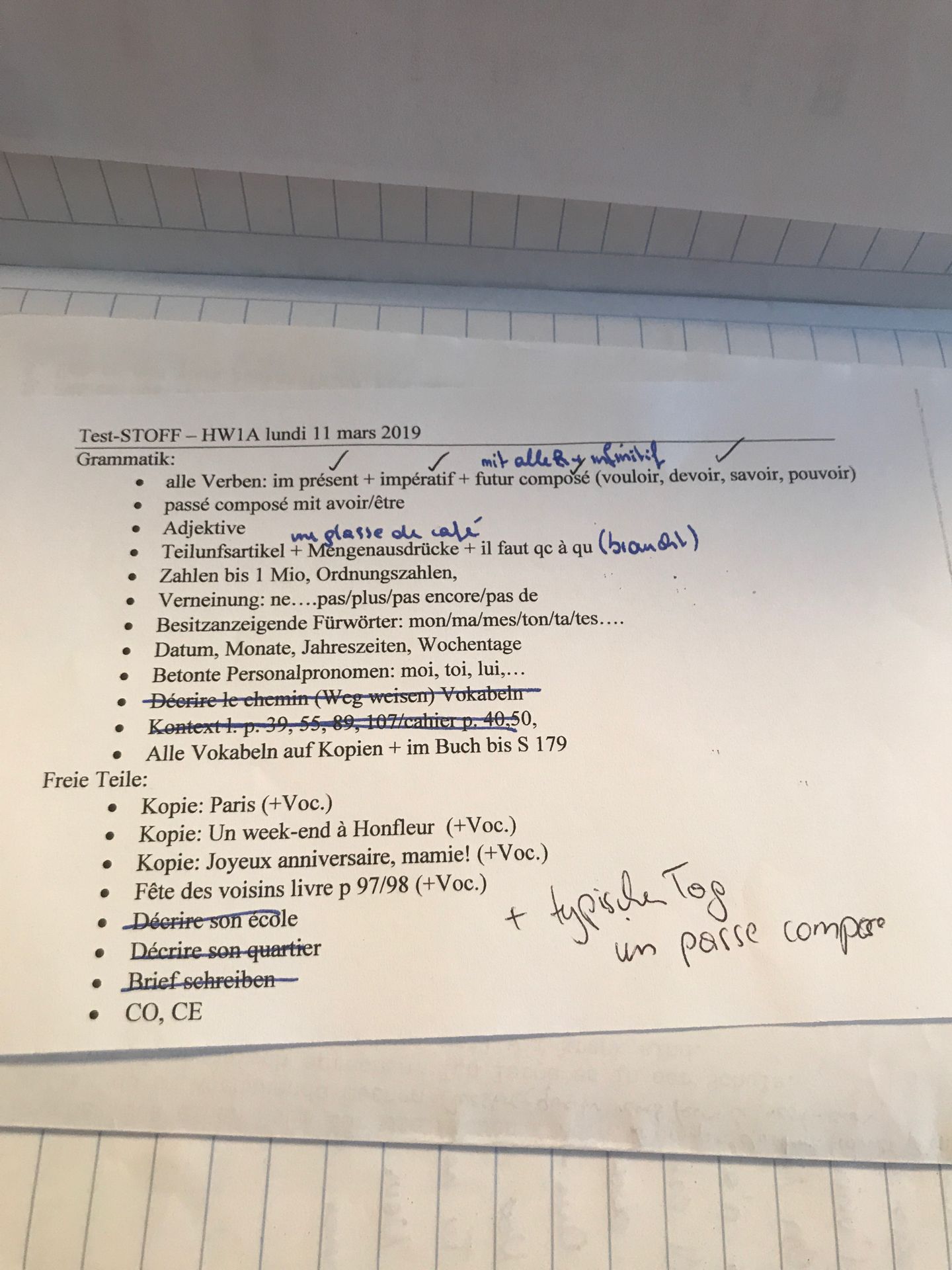 Ich Habe Am Montag Franzosisch Schularbeit Gostudent